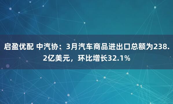 启盈优配 中汽协：3月汽车商品进出口总额为238.2亿美元，环比增长32.1%