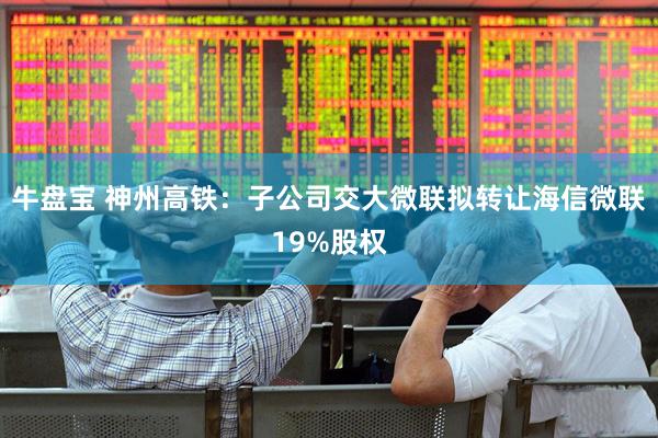 牛盘宝 神州高铁：子公司交大微联拟转让海信微联19%股权